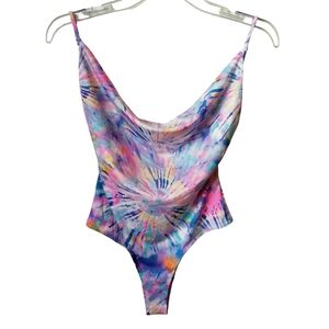 Y2K Bodysuit Sunburst Tie Dye 90's High Waist Coachella Backless Ravecore Sz MED